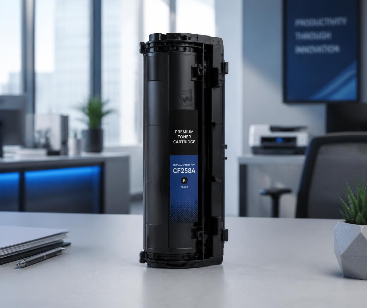 Cartucho de toner recarregado pela RL Toner sobre mesa de escritório no Rio de Janeiro